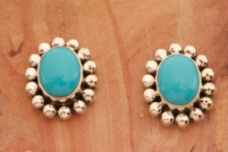 Artie Yellowhorse Genuine Sleeping Beauty Turquoise Sterling Silver Post Earrings